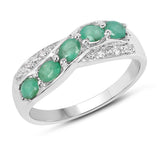 0.79 Carat Genuine Zambian Emerald & White Topaz .925 Sterling Silver Ring