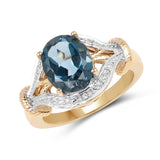 14K Yellow Gold Plated 3.61 Carat Genuine London Blue Topaz & White Topaz .925 Sterling Silver Ring