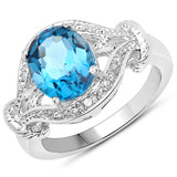3.26 Carat Genuine London Blue Topaz & White Diamond .925 Sterling Silver Ring