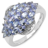 1.85 Carat Genuine Tanzanite & White Diamond .925 Sterling Silver Ring