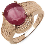 14K Rose Gold Plated 3.47 Carat Genuine Glass Filled Ruby .925 Sterling Silver Ring