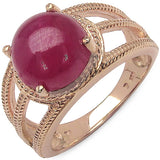14K Rose Gold Plated 6.55 Carat Genuine Glass Filled Ruby .925 Sterling Silver Ring