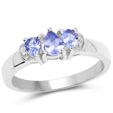 0.57 Carat Genuine Tanzanite and White Diamond .925 Sterling Silver Ring