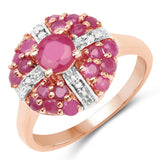 1.60 Carat Glass Filled Ruby, Ruby and White Diamond .925 Sterling Silver Ring