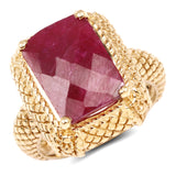 14K Yellow Gold Plated 8.10 Carat Dyed Ruby .925 Sterling Silver Ring