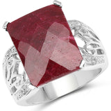 12.74 Carat Genuine Ruby & White Topaz .925 Sterling Silver Ring