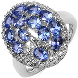 2.29 Carat Genuine Tanzanite & White Topaz .925 Sterling Silver Ring