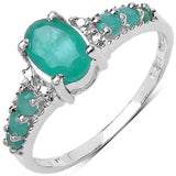 1.10 Carat Genuine Emerald & White Topaz .925 Sterling Silver Ring