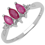 0.73 Carat Genuine Ruby & White Topaz .925 Sterling Silver Ring