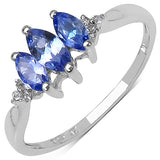 0.55 Carat Genuine Tanzanite & White Topaz .925 Sterling Silver Ring