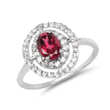 1.50 Carat Genuine Rhodolite & White Topaz .925 Sterling Silver Ring