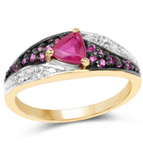 14K Yellow Gold Plate 0.76 Carat Genuine Glass Filled Ruby Created Ruby White Topaz .925 Silver Ring