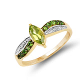 14K Yellow Gold Plate 0.69 Carat Genuine Peridot Chrome Diopside & White Topaz .925 Silver Ring