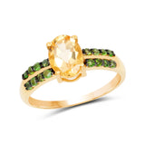 14K Yellow Gold Plated 1.52 Carat Genuine Citrine & Chrome Diopside .925 Sterling Silver Ring