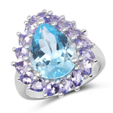 7.74 Carat Genuine Blue Topaz and Tanzanite .925 Sterling Silver Ring
