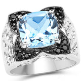 4.70 Carat Genuine Blue Topaz & Black Spinel .925 Sterling Silver Ring