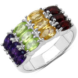3.48 Carat Genuine Multi Stone .925 Sterling Silver Ring