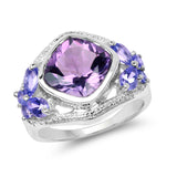 4.59 Carat Genuine Amethyst and Tanzanite .925 Sterling Silver Ring