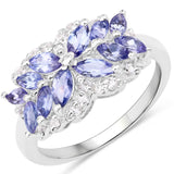 1.52 ct Genuine Tanzanite and White Topaz .925 Sterling Silver Ring