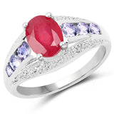 2.10 Carat Glass Filled Ruby and Tanzanite .925 Sterling Silver Ring