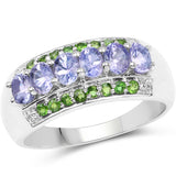 1.34 Carat Genuine Tanzanite and Chrome Diopside .925 Sterling Silver Ring
