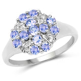 0.86 Carat Genuine Tanzanite and White Topaz .925 Sterling Silver Ring