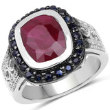 4.77 Carat Dyed Ruby and Blue Sapphire .925 Sterling Silver Ring