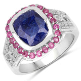 4.55 Carat Dyed Sapphire and Ruby .925 Sterling Silver Ring