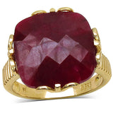 14K Yellow Gold Plated 19.20 Carat Genuine Dyed Ruby Sterling Silver Ring