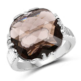 12.10 Carat Genuine Smoky Quartz .925 Sterling Silver Ring