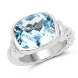 9.90 Carat Genuine Blue Topaz .925 Sterling Silver Ring