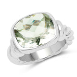 7.04 Carat Genuine Green Amethyst .925 Sterling Silver Ring