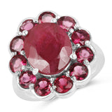 9.34 Carat Genuine Ruby & Rhodolite .925 Sterling Silver Ring