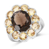 6.90 Carat Genuine Smoky Quartz and Citrine .925 Sterling Silver Ring