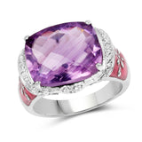 8.86 Carat Genuine Amethyst & White Topaz .925 Sterling Silver Ring