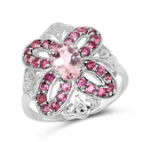 1.82 Carat Genuine Morganite & Rhodolite .925 Sterling Silver Ring