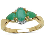 14K Yellow Gold Plated 0.96 Carat Genuine Emerald & White Diamond .925 Sterling Silver Ring