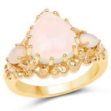 14K Yellow Gold Plated 3.26 Carat Genuine Ethiopian Opal .925 Sterling Silver Ring