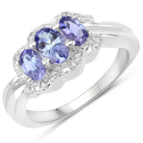 0.97 Carat Genuine Tanzanite and White Diamond .925 Sterling Silver Ring