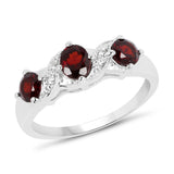 1.11 Carat Genuine Garnet and White Diamond .925 Sterling Silver Ring