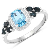 1.48 Carat Genuine Swiss Blue Topaz and London Blue Topaz .925 Sterling Silver Ring