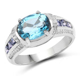 2.65 Carat Genuine London Blue Topaz & Tanzanite .925 Sterling Silver Ring