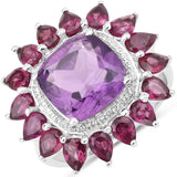 6.30 Carat Genuine Amethyst and Rhodolite .925 Sterling Silver Ring