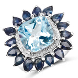 7.60 Carat Genuine Blue Topaz and Blue Sapphire .925 Sterling Silver Ring