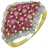 14K Yellow Gold Plated 2.08 Carat Genuine Ruby .925 Sterling Silver Ring