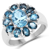 3.60 Carat Genuine Blue Topaz & London Blue Topaz .925 Sterling Silver Ring