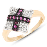 14K Yellow Gold Plated 0.57 Carat Genuine Ruby and White Cubic Zirconia .925 Sterling Silver Ring