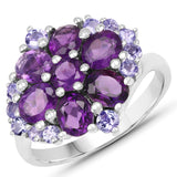 2.77 Carat Genuine Amethyst and Tanzanite .925 Sterling Silver Ring