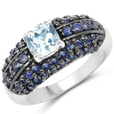 2.78 Carat Genuine Blue Topaz and Blue Sapphire .925 Sterling Silver Ring