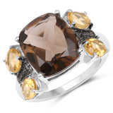 6.01 Carat Genuine Smoky Quartz, Citrine and White Topaz .925 Sterling Silver Ring